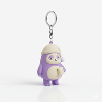Porte-clés pendentif de sac à dos en caoutchouc durable, motif monstre paresseux violet de dessin animé 3D personnalisé
