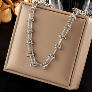 Fashion Simple Stainless Steel Knotted Necklace Set, Stainless Steel Necklace <b>Bracelet</b> Set, Hip Hop Titanium Steel <b>Couple</b> - Product Image 4