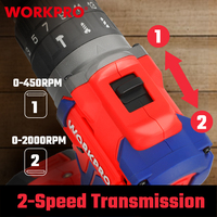 Perceuse à percussion sans fil WORKPRO 20V 13 mm, ensemble d'outils électriques et de perçage manuel, moteur sans balais, vitesse variable, alimentation par batterie pour le bricolage