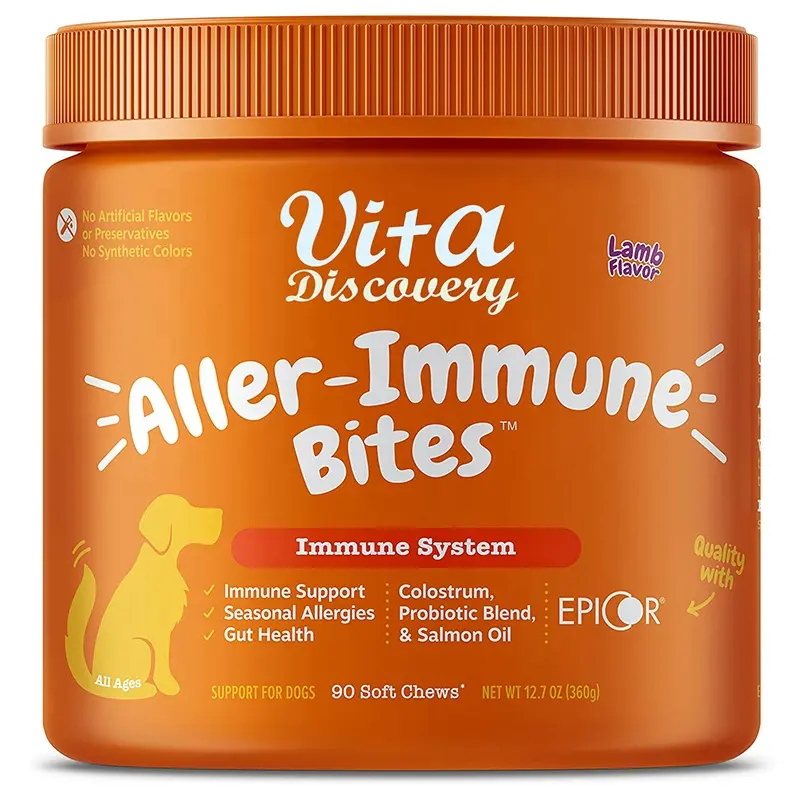 Аллергенная Иммунная добавка для собак с говяжьим колостером Омега 3, масло лосося и пробиотики