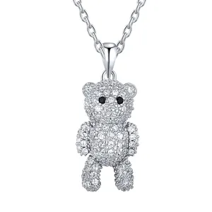 Dylam New Arrival High Quality Cute Beautiful 5A Level CZ Stone Shiny S925 Sterling Silver Bear Pendent Women Necklaces
