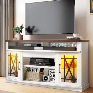 Modern Style <b>TV</b> Stand Cabinet with <b>Glass</b> & MDF/Chipboard for 80/75/70/65/60 <b>TV</b> Entertainment Center Media Console - Product Image 1