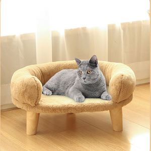Cama Elevada de Felpa para Gatos, Sofá Suave y Esponjoso para Mascotas con Patas de Madera Maciza, Cama Cálida para Dormir y Descansar para Gatos - Product Image 1