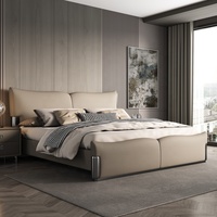 Lit Double King Size de Luxe en Cuir Véritable Style Italien Moderne, Rembourré, pour Chambre Principale et Mobilier de Villa