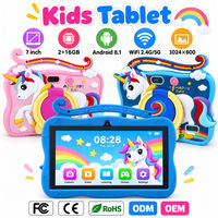 Tablet Anak 7 Inch Android 8.1 2GB 16GB WiFi 1024x600 Biru Pink Tablet PC Anak dengan Casing Unicorn dan Ring Stand 2 Buah