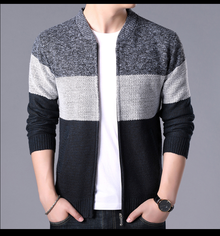 男士毛衣针织秋冬加绒加厚大码休闲立领时尚都市开衫j0332
