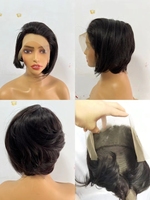 Pelucas de Cabello Humano 100% Virgen Indio con Cutícula Alineada, Encaje Frontal Completo 13x4, Corte Pixie Corto Rizado para Mujeres Negras