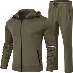 <b>Mens</b> Custom Eco-Friendly Winter Solid Lightweight Spandex/<b>Polyester</b> Tracksuit Set Hooded Full-Zip Jacket <b>Jogger</b> Pants Sportswear - Product Image 1