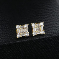 Boucles d'oreilles créoles RQ Hip-hop géométriques en forme de T, serties de zircons taille trillion, en alliage de zinc plaqué or, unisexe, pour anniversaire