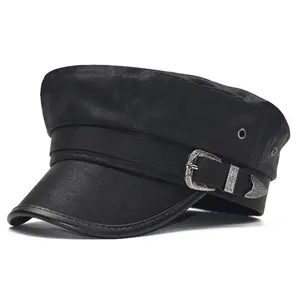 Nieuwe Trendy Metalen Gesp Pu Lederen Citival Cap Zwarte Hoed Baret Hoed Voor Vrouwen Dame Meisje Mode Jurk