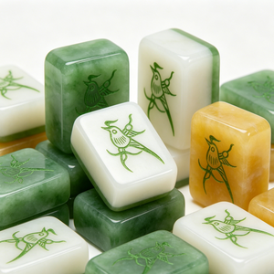 Tuiles <span class=keywords><strong>de</strong></span> Mahjong en Jade Vert Blanc Glacé, Pierre Précieuse Naturelle Polie à la Main, 144 148 152 160 166 Pièces <span class=keywords><strong>de</strong></span> <span class=keywords><strong>Jeu</strong></span>, Ensemble <span class=keywords><strong>de</strong></span> Mahjong - Product Image 5