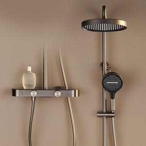 Juego de ducha gris bronce con cabezal de lluvia y de mano, válvula de cerámica, cromo, función de masaje con burbujas - Product Image 2