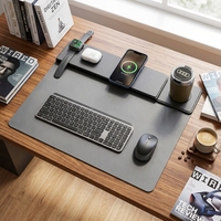 Tapis de souris de jeu en verre ultra-lisse 5-en-1, support de bureau multifonctionnel avec chargeur sans fil intégré pour les joueurs de bureau