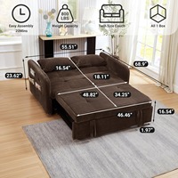 Canapé-lit convertible 3-en-1 en velours côtelé de 55,5 pouces avec ports de chargement USB et cadre métallique pour salon et appartement