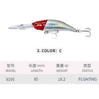 Nouvelle leurre flottante Mino pour eau douce, 85mm/18.2g, avec une longue queue relevée et une bande blanche, couleur 9195.