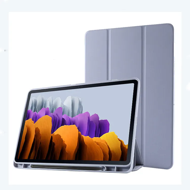 Casing Tablet Samsung Tab S7 Fe, sarung hp multifungsi tiga lipat magnetik, hisap otomatis tidur dengan pemegang pensil