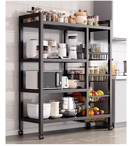 Estantes de cocina de metal para el hogar con ruedas, estante para frutas y verduras, estante de almacenamiento para horno microondas de cocina móvil multifuncional - Product Image 1