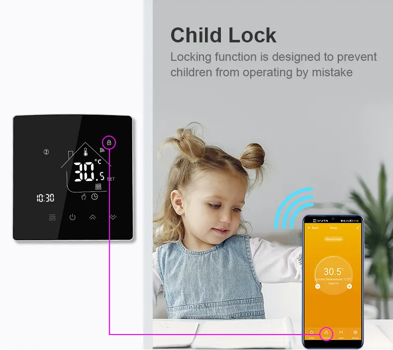 Bandary oda kablosuz termostat yerden ısıtma tuya en iyi alexa klima wi-fi termostat yerden ısıtma için 230v 220v
