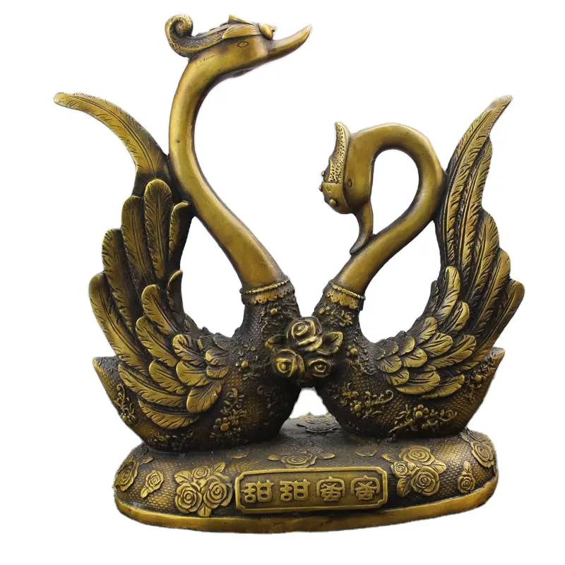Enfeite de bronze tabela decoração estatuetas de casal de animal escultura de cisne de metal