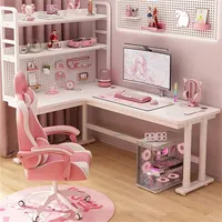 Bureau d'ordinateur d'angle en fibre de carbone rose avec étagère, mobilier de bureau pour jeux et études, fabricant en gros OEM ODM