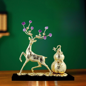 Statue de cerf de luxe en alliage, directement de l'usine, avec bois de cerf en améthyste naturelle et gourde Wu <span class=keywords><strong>Lou</strong></span>, décoration Feng Shui porte-bonheur, vente en gros, cadeau pour la maison et <span class=keywords><strong>le</strong></span> bureau - Product Image 3