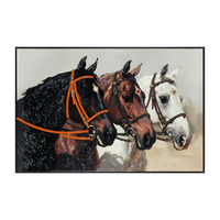 Tableau mural encadré de luxe, trois chevaux avec strass en cristal, peinture sur toile décorative, pour salon, entrée, image murale animale