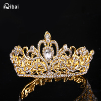 Qibai Jewelry Ensemble d'alliage baroque couronne ronde Grande couronne complète pour accessoires de mariage de fête