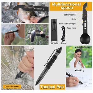 Kit de survie en acier inoxydable 19 pièces, équipement de survie d'urgence, matériel de pêche et de chasse pour hommes, accessoires de camping - Product Image 4