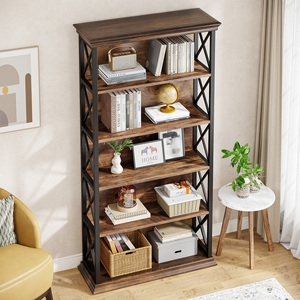 Bibliothèque haute de 71 pouces, étagère industrielle en métal à 5 niveaux, grandes bibliothèques et étagères, étagères de présentation autoportantes - Product Image 4