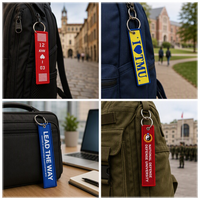Lot en gros de porte-clés tissés personnalisés en tissu, style 'Flight Tag', brodés avec slogan ou citation amusante, pour moto, sac, cadeau