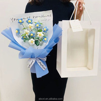 Buket Bunga Daisy Rajutan Tangan dari Benang Warna-warni, Bunga Abadi, Rangkaian Bunga, Hadiah Ulang Tahun Wisuda untuk Wanita