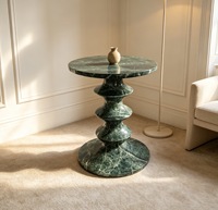 Table d'appoint ronde en marbre vert naturel, plateau en pierre veinée gris et blanc, base en forme de C, table d'appoint pour salon, villa, hôtel, maison