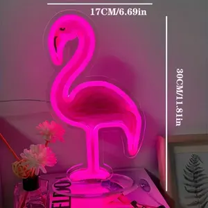Lámpara de Pared LED de Neón con Forma de Flamenco Rosa, Alimentación por USB, Control Manual, para Dormitorio, Fiesta en la Playa, Boda, Bar, Centro Comercial, Edificios, Tiendas - Product Image 2