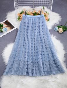 Falda floral de primavera para mujer, Falda plisada larga de cintura alta elástica, falda acampanada plisada de gasa de longitud media adelgazante - Product Image 6