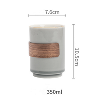 Tasse à Café et Thé Vintage Classique en Céramique, Mug Latte en Céramique Grise Glaçurée avec Anneau Isolant en Bambou, Mug à Café Cadeau d'Affaires