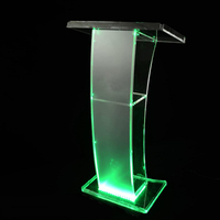 Pupitre d'église moderne en acrylique poli, plateforme de podium, éclairage LED transparent pour exposition, personnalisable