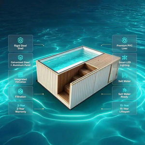 Piscine rectangulaire en fibre de verre, 5 mm d'épaisseur, résistante aux UV, installation facile, pour la famille et les enfants, utilisation en extérieur, accessoires inclus - Product Image 1
