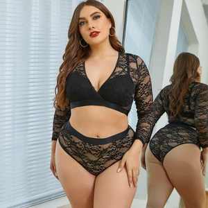 Ensemble de pyjama de luxe sexy pour femme, nuisette transparente brodée en dentelle grenadine sans dos, grande taille, personnalisée ODM - Product Image 3