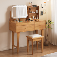 Table de toilette traditionnelle pour chambre à coucher et salle de bain, rangement pour femme, table de maquillage en bois brun réglable, coiffeuse
