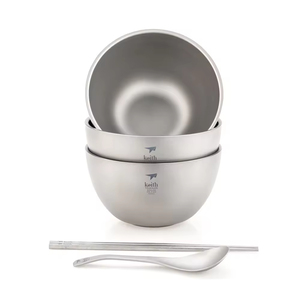 Bol à nouilles isotherme en titane personnalisé à double paroi, portable, rond, argenté, pour le camping et l'alpinisme - Product Image 4