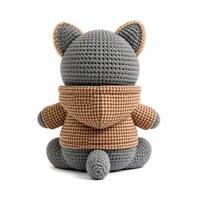Peluche chaton stylée avec vêtements à capuche, style tricoté à la main au crochet, jouet en peluche chat cool
