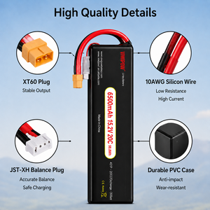 Batterie Li-Po CE en gros 6500mAh 20C pour drones RC, quadricoptères, hélicoptères, voitures, bateaux avec connecteur XT60/XT30 - Product Image 3