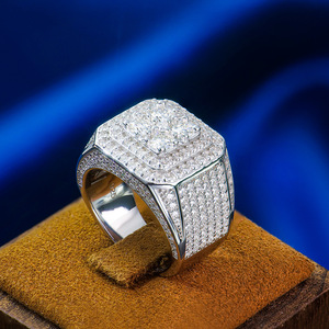 925 Sterling Silver Hip Hop Ring Gold Plated New Style D VVS Diamond <strong>Moissanite</strong> with GRA Certificate for Men - Product Image 4
