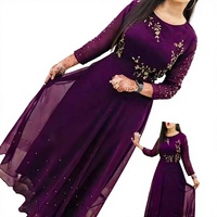 Robe de soirée Georgette style Kurti avec broderies et perles très travaillées, tenue de soirée et de mariage, robe Anarkali