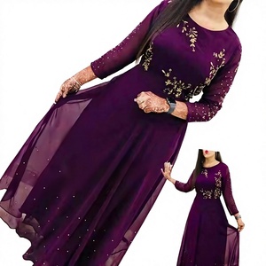 georgette Partywear Gown Style <b>Kurti</b> With Heavy Embroidery and Beads Work Partywear And Wedding Wear Anarkali Dress - Product Image 1
