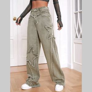 Oferta 2025 OOTD: Jeans de Mezclilla Personalizados con Bordado, Cintura Alta, Corte Recto, Color Verde Claro, Transpirables, Diseño de Pierna Ancha para Mujer - Product Image 1