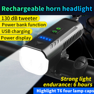 Phare avant de vélo de route LED de haute qualité en ABS, 1000 lumens, 4400 mAh, klaxon 130 dB, <span class=keywords><strong>recharge</strong></span> USB - Product Image 6