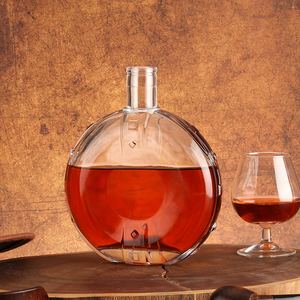 Bouteilles à liqueur en verre en forme <span class=keywords><strong>de</strong></span> lune plate avec bouchon en liège, bouteilles à liqueur noires mates 500 ml - Product Image 6