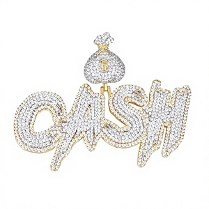 Colgante con Letra CASH y Bolsa de Dinero, Plata 925 con Micro Pavé de Diamantes de Imitación, Estilo Hiphop, Unisex, para Regalo - Product Image 1