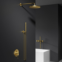 Salle de bain royale de luxe en laiton rond thermostatique robinet de douche mélangeurs de douche pluie or ensemble de douche